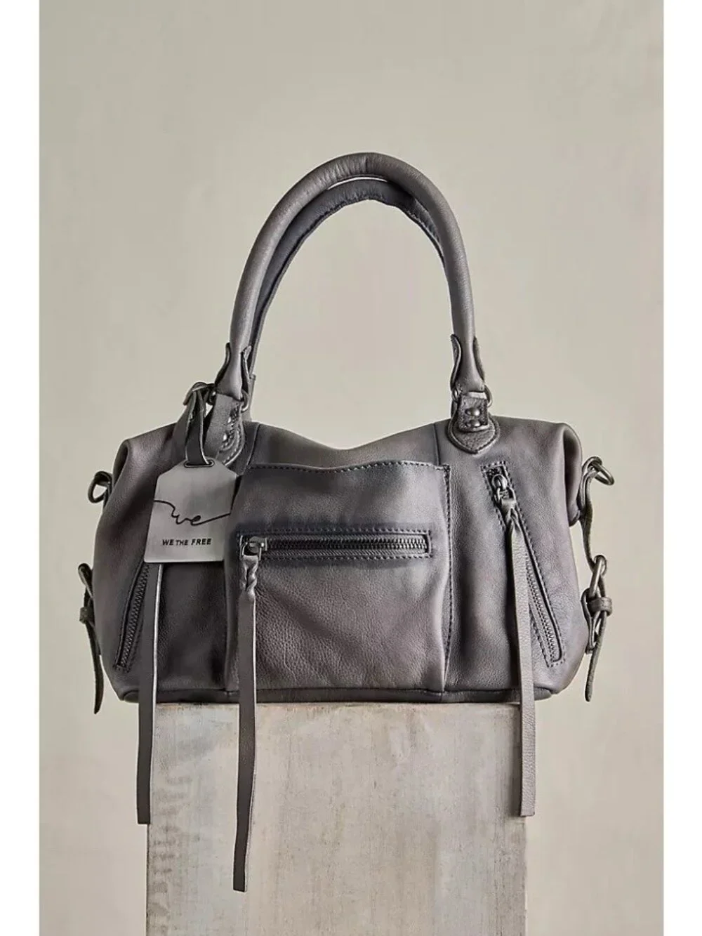 Free People We The Free Baby Emerson Gray Leather Satchel Crossbody Bag - Picture 12 of 12